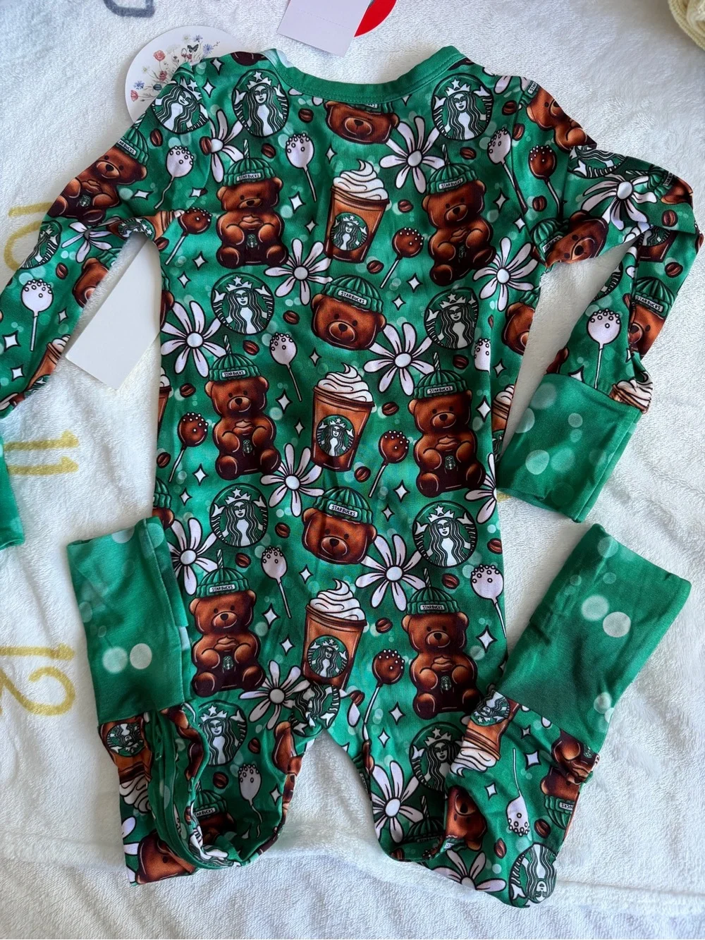 Feral and free Bamboo footies- Starbucks bear- 6-12M
